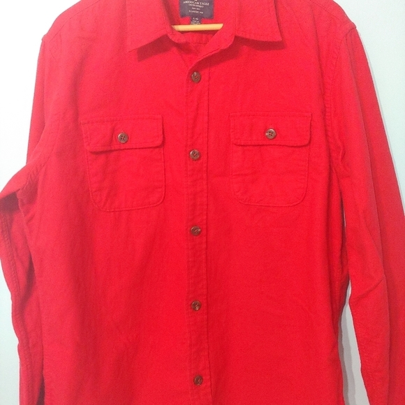 American Eagle Red Long Sleeve Button Down Flannel Shirt - Picture 2 of 5